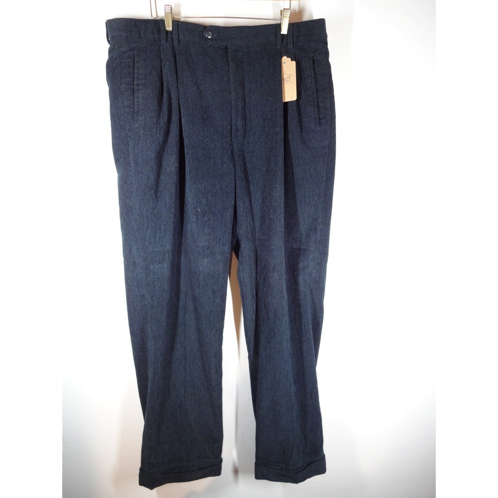 St. Croix Corduroy Pants Mens 38x30 Navy Blue Pleated Italian Wool Blend Luxury